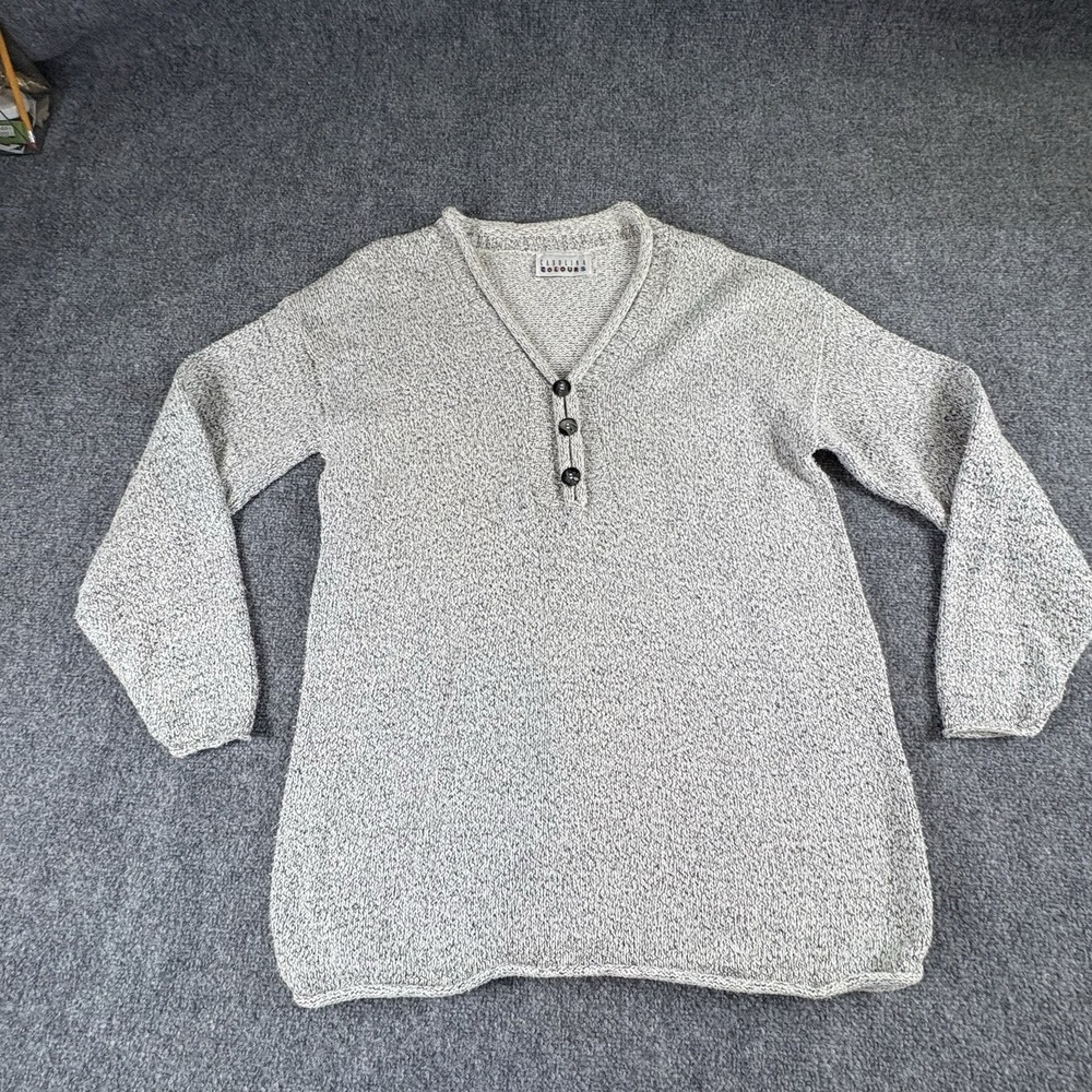 Vintage 90s Carolina Colours Sweater Womens L Gray Marled Henley USA Cottagecore
